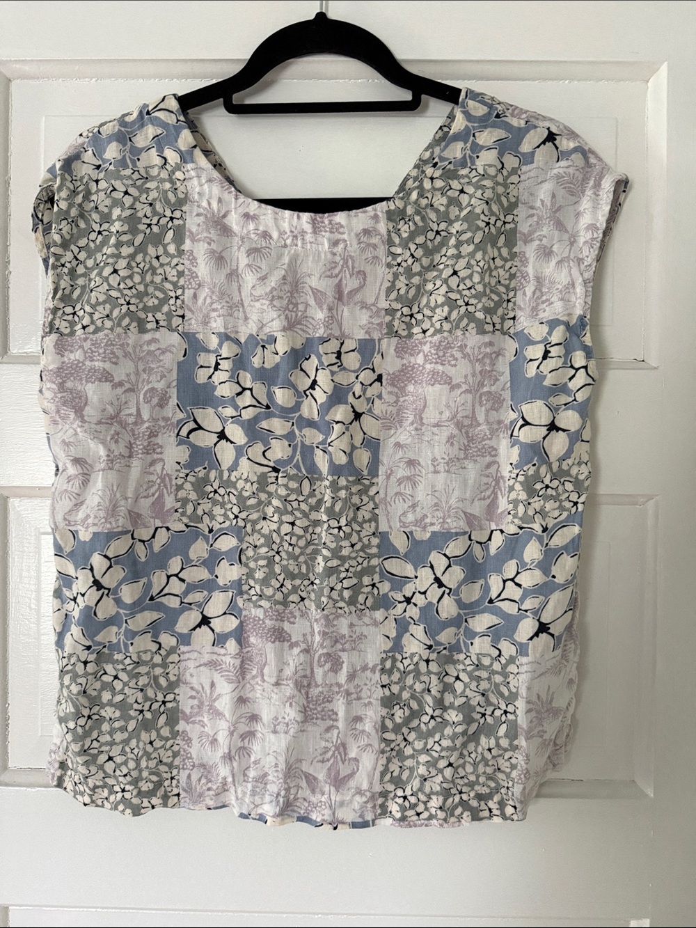 Nicole Miller Neutral Patchwork Linen Top